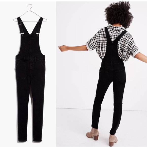 Madewell Black Denim Skinny Overalls in Lunar Wash Medium - Picture 3 of 9